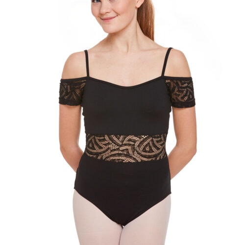 Off-the-shoulder Mesh Waist Leotard