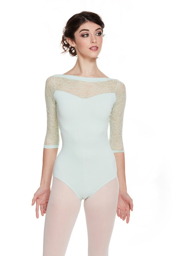 Slash neck lace leotard