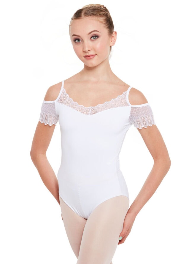 Cold Shoulder Crochet Trim Leotard