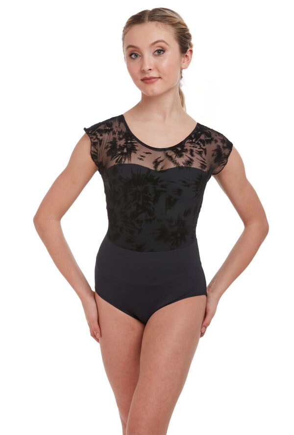 Cap Sleeve Flock Overlay Leotard