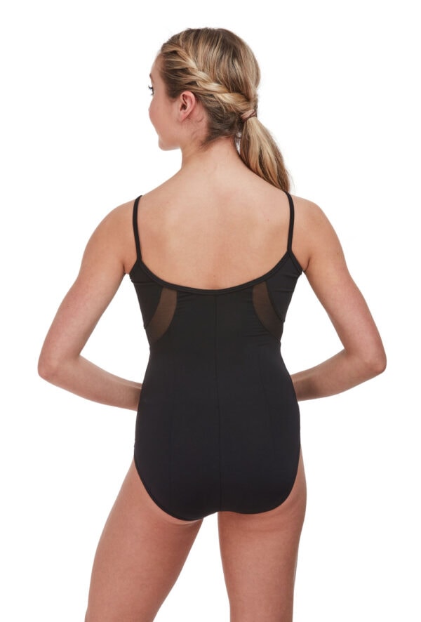 rde-1877-blk-back Mesh Insert Camisole Leotard with Bust Ruche