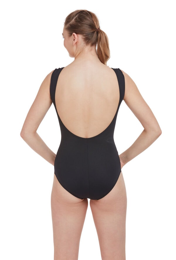 High Neck Plunge Back Leotard with Mesh Insert