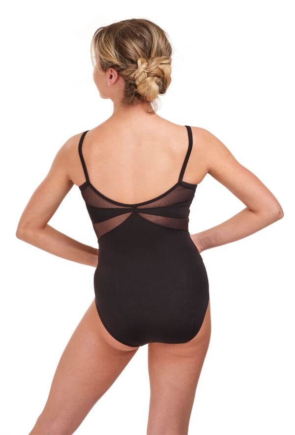 m4042lm-blk-bk Romance Scoop Neck Mesh Panel Camisole Leotard