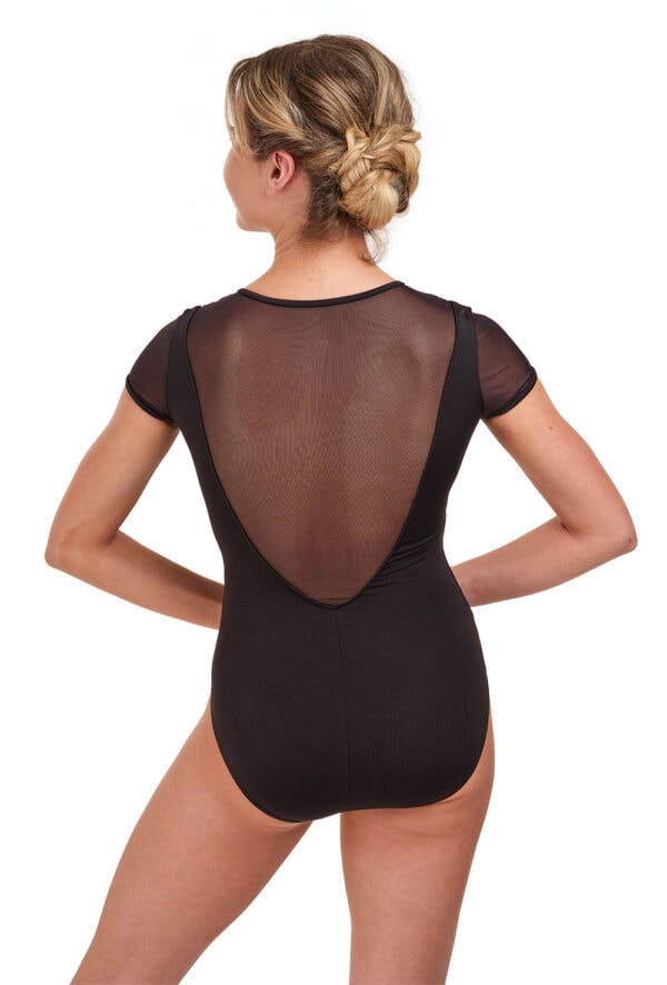 Romance V-neck Mesh Panel Cap Sleeve Leotard