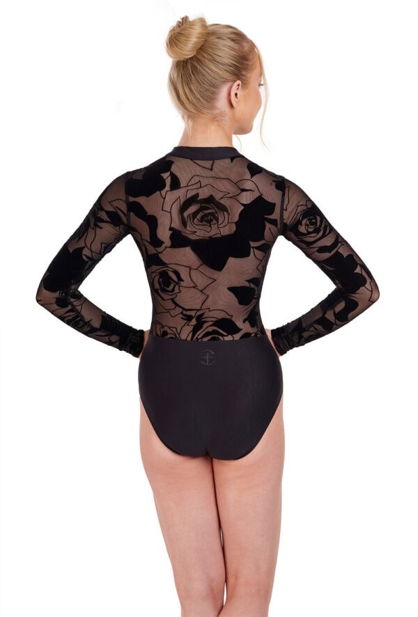 Felicitie-back Felicite - Long Sleeve Zipped Leotard with Floral Tulle