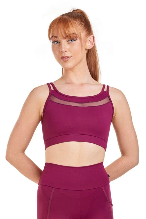 Intermezzo double strap mesh crop dance top 6573