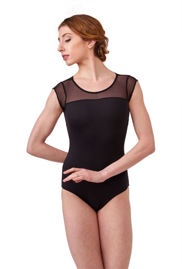 Mesh Cap Sleeve O-back Leotard