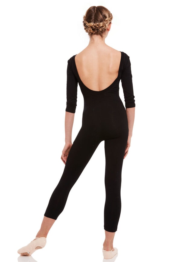 Cropped Leg Unitard with 3/4 Sleeve and Low Back