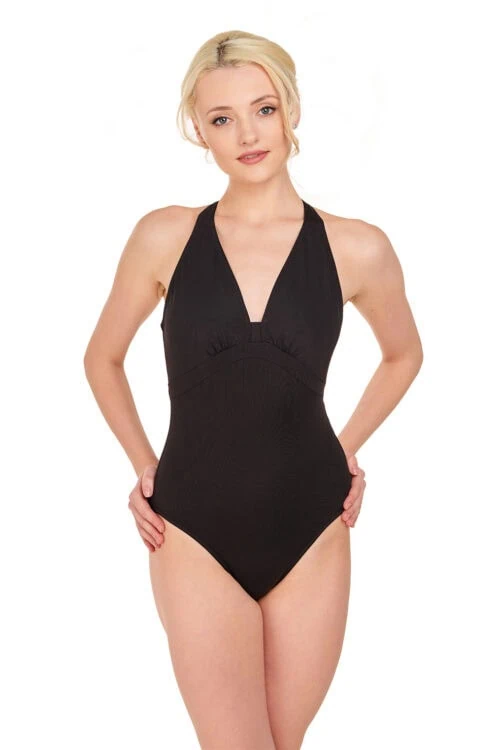 V-Neck Open Back Halter Leotard