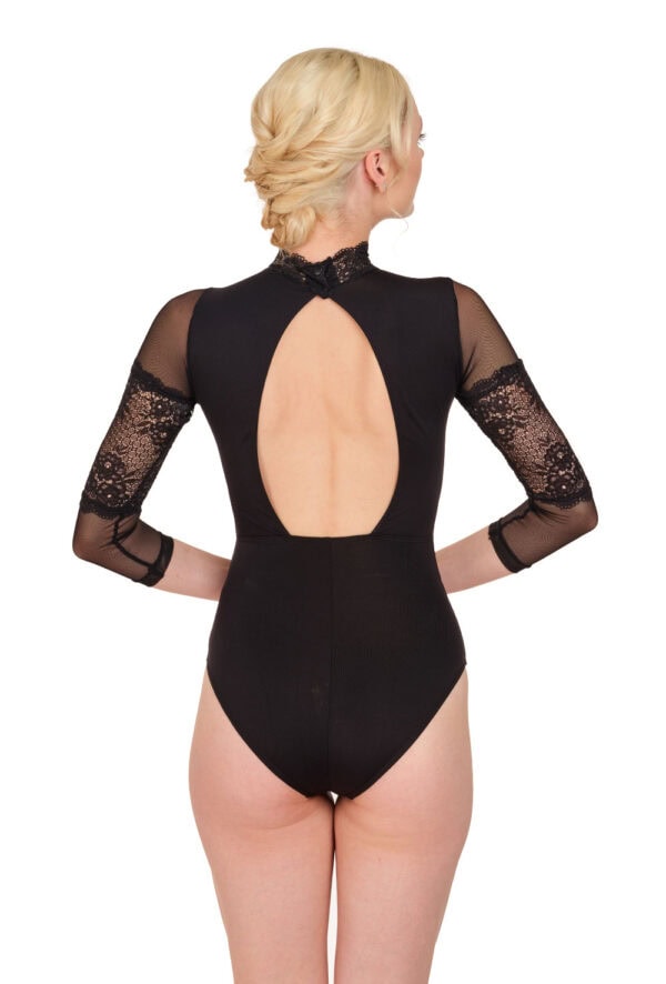 Emmaline - Polo Long Sleeve Lace and Mesh Leotard