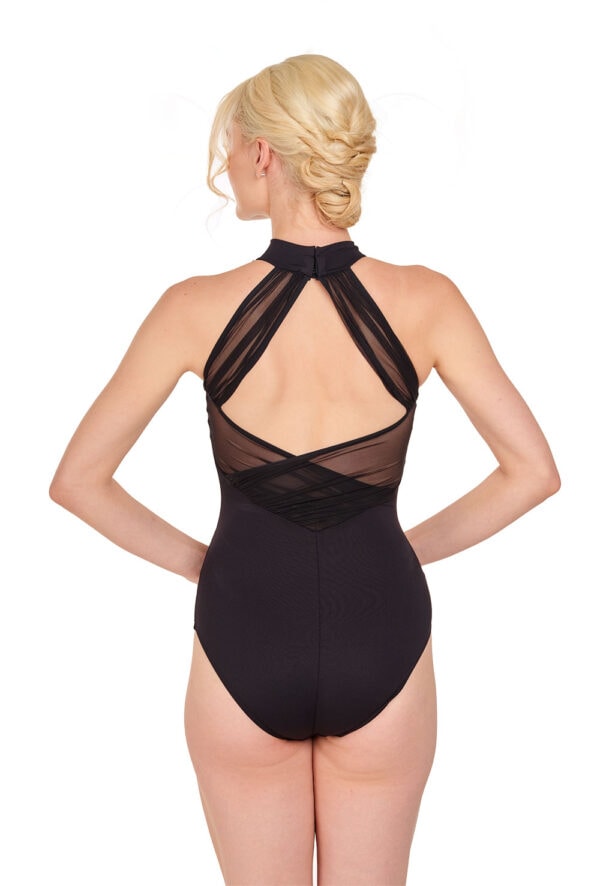 31466-blk-back Drape Mesh High Neck Leotard