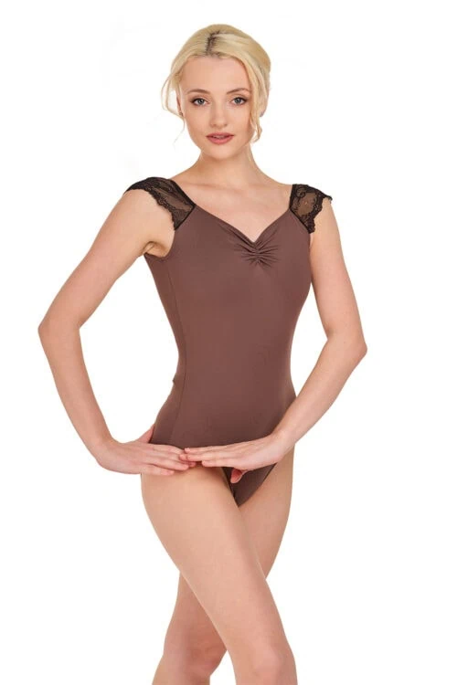 Intermezzo Leotard with small lace sleeves Optional ruche front with internal drawstring self-tie Low U-back 31612
