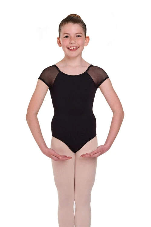 M411C-front Soft Mesh Cap Sleeve Leotard