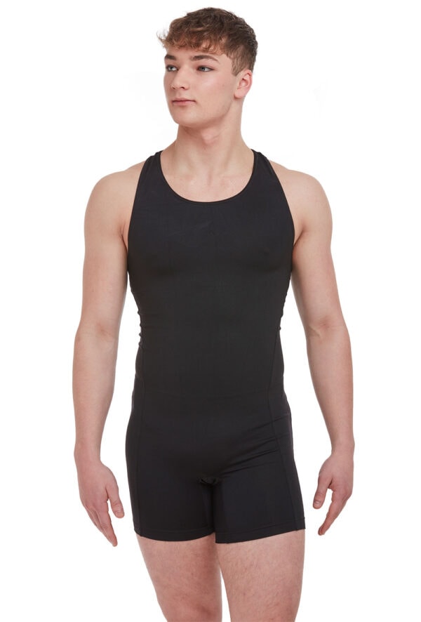 se1064m-blk-front Boys Tactel Racer Back Unitard (Children's)