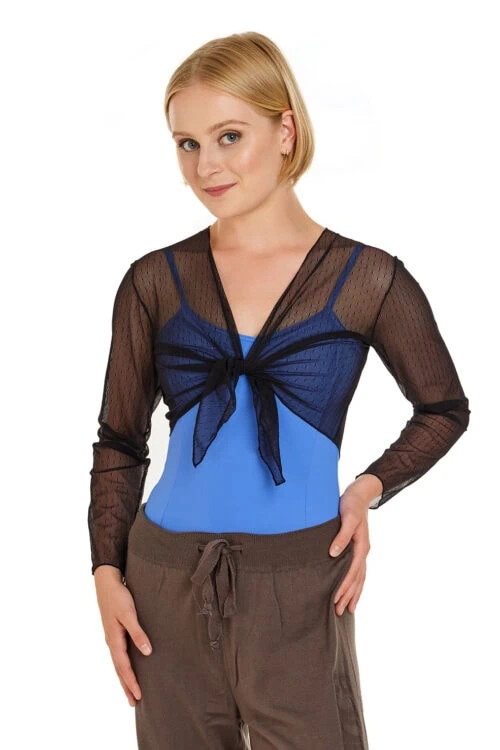 Polka Dot Mesh Wrap Top