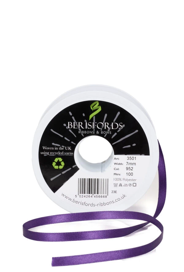 purple-ribbon Satin Hair Ribbon by the Metre uncut - 7mm width