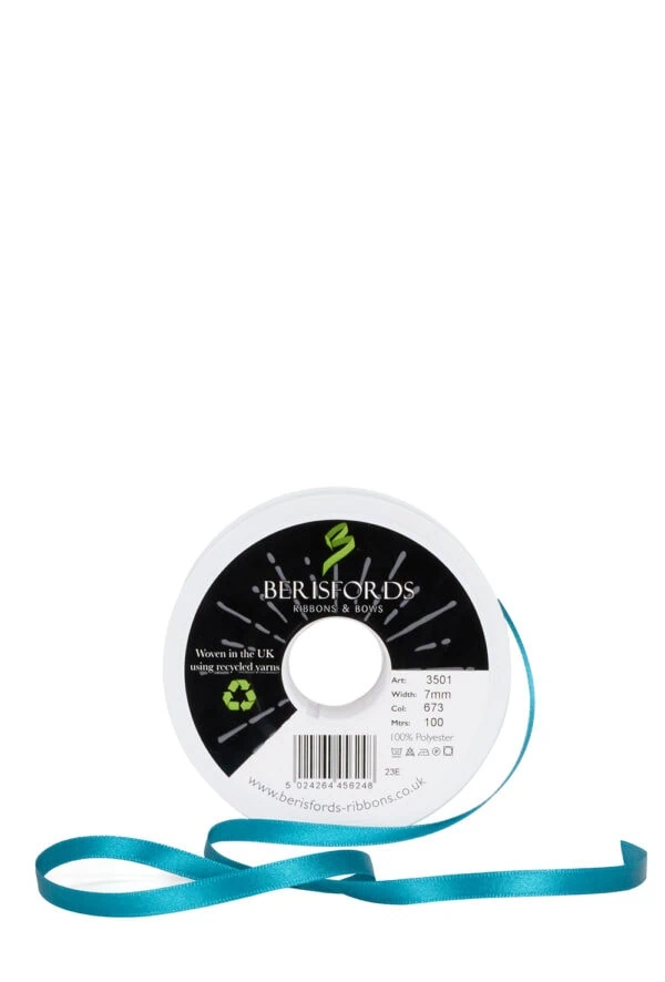teal-ribbon Satin Hair Ribbon by the Metre uncut - 7mm width