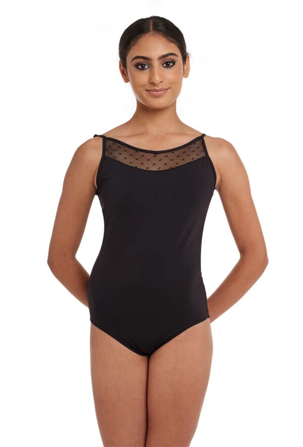 12000W-front Polka Dot Mesh Camisole Leotard