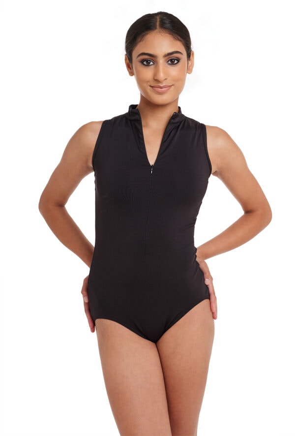 Polka Dot Mesh Zip Front Leotard