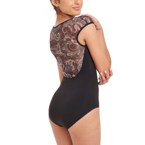Cap Sleeve Leotard with Paisley Mesh Back