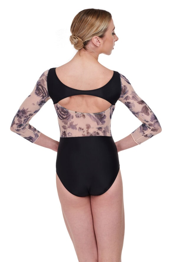 Catalina Floral Mesh 3/4 Sleeve Leotard